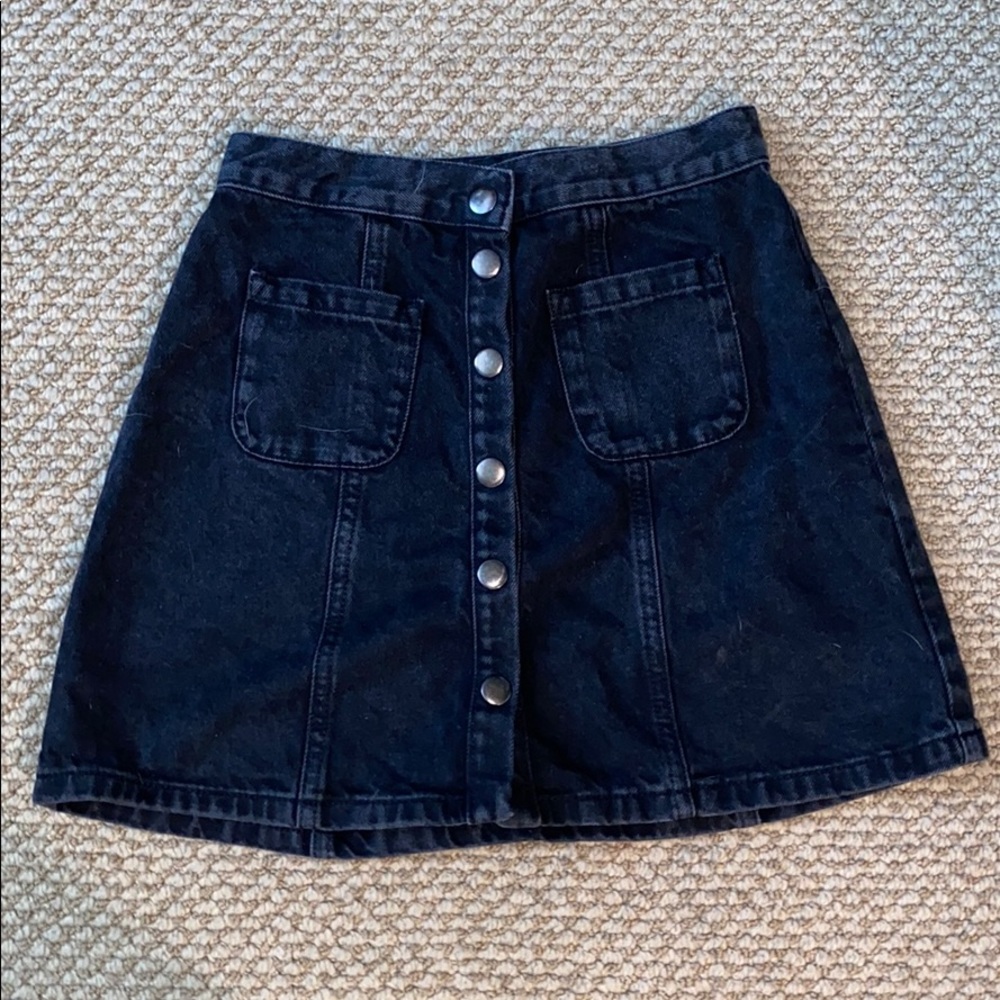 BDG black denim button up skirt